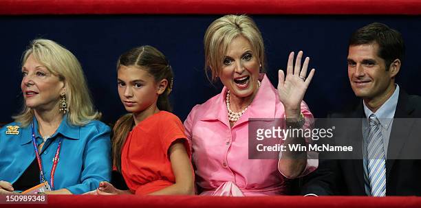 Ronna Romney, Chloe Romney, Ann Romney, and Matt Romney sit in the VIP box during the third day of the Republican National Convention at the Tampa...