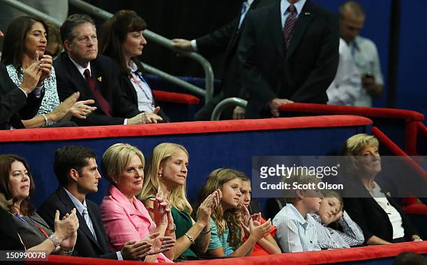 Mitt Romney's son Matt Romney, and wife, Ann Romney, Paul Ryan's wife, Janna Ryan, daughter, Liza Ryan, and sons, Charlie Ryan and Sam Ryan and his...