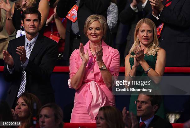 Ann Romney, wife of Republican presidential candidate Mitt Romney, center, son Matt Romney, left, and Janna Ryan, wife of Republican vice...