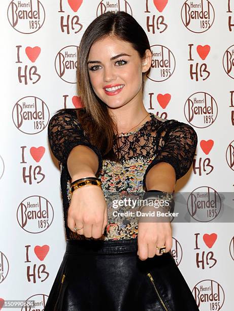 Actress Lucy Hale arrives for the grand opening of Henri Bendel at the Fashion Show mall on August 29, 2012 in Las Vegas, Nevada.