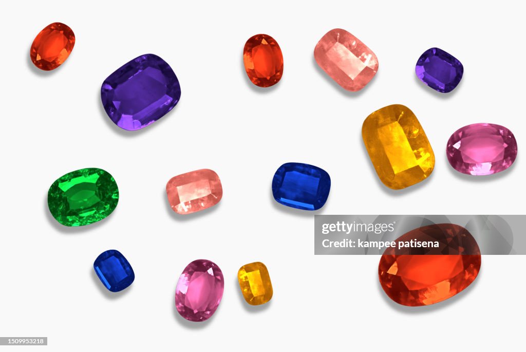 Vibrant Gemstones Collection: Dazzling Colors of Precious Jewels, Isolated on White