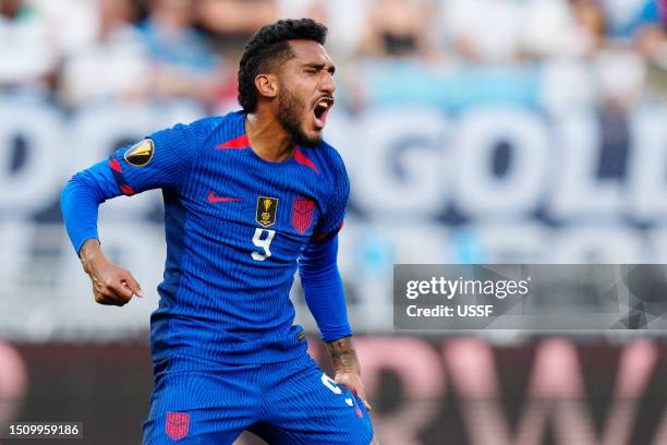 Jesús Ferreira of the United States celebrates scoring during the first half of a Group A - 2023 Concacaf Gold Cup match against Trinidad and Tobago...