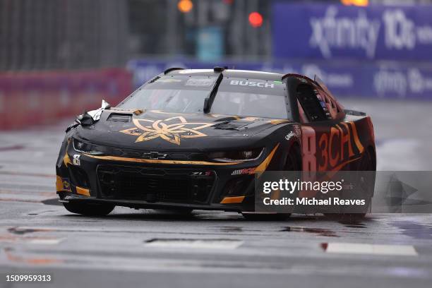 Kyle Busch, driver of the 3CHI Chevrolet, drives during the NASCAR Cup Series Grant Park 220 at the Chicago Street Course on July 02, 2023 in...