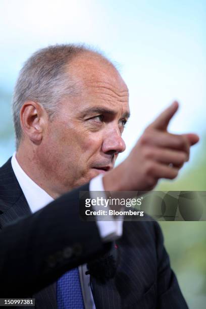 Stephane Richard, chief executive officer of France Telecom SA, gestures during a Bloomberg Television interview at the Mouvement des Enterprises de...