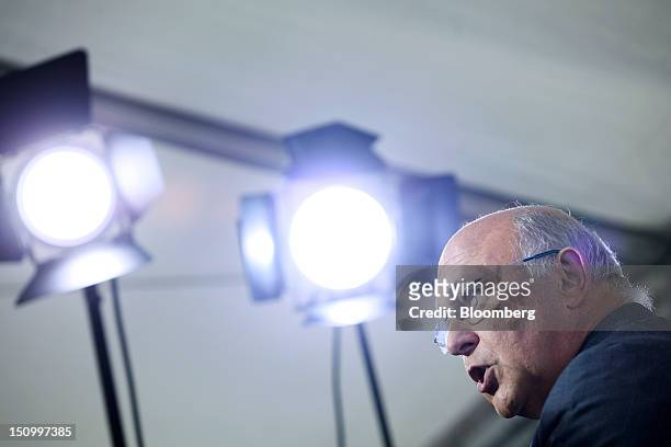 Michel Sapin, France's labor minister, speaks during a Bloomberg Television interview at the Mouvement des Enterprises de France conference at Campus...