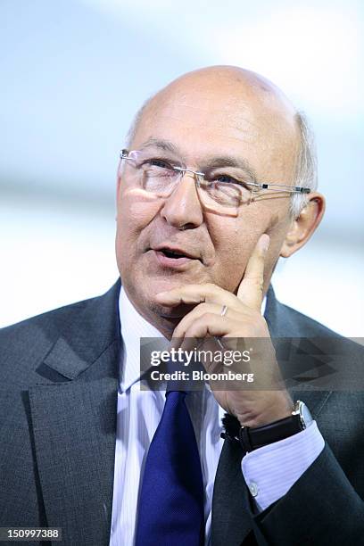 Michel Sapin, France's labor minister, speaks during a Bloomberg Television interview at the Mouvement des Enterprises de France conference at Campus...