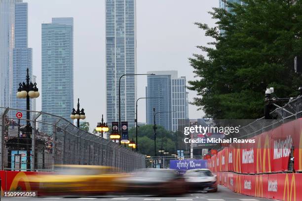 General view of racing during the NASCAR Cup Series Grant Park 220 at the Chicago Street Course on July 02, 2023 in Chicago, Illinois.