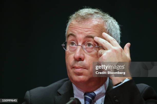 Luc Oursel, chief executive officer of Areva SA, gestures during a plenary session at the Mouvement des Enterprises de France conference at Campus...