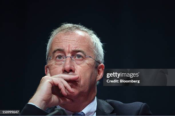 Luc Oursel, chief executive officer of Areva SA, pauses during a plenary session at the Mouvement des Enterprises de France conference at Campus HEC...