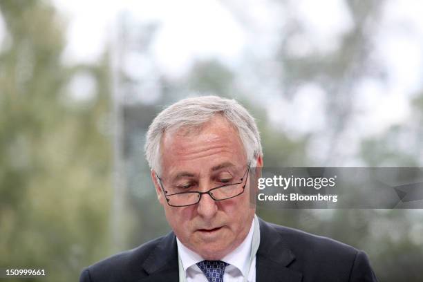 Jean-Marie Sander, chairman of Credit Agricole SA, speaks during a plenary session at the Mouvement des Enterprises de France conference at Campus...