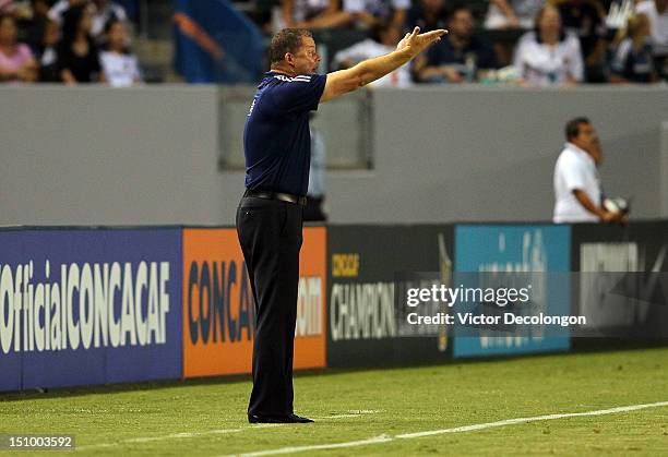 Head Coach Adrian Whitbread of the during the Puerto Rico Islanders directs his team from the sideline during their group stage CONCACAF Champions...