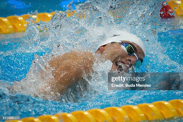 Daniel Dias of Brazil competes in the Men's 50m freestyle on day 1 of the London 2012 Paralympic Games at Aquatics Centre on August 30, 2012 in...