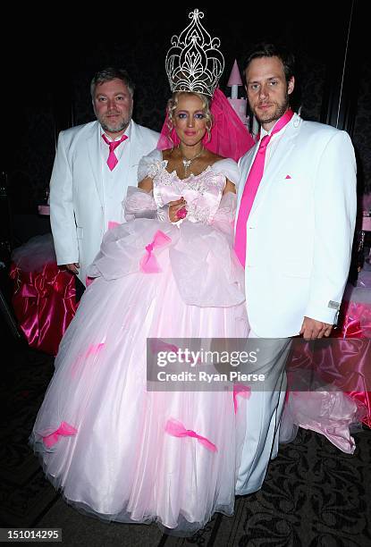 Kyle Sandilands, Jackie O and Lee Henderson pose during Kyle & Jackie O's Big Fat Gypsy Wedding at Curzon Hall, Marsfield on August 31, 2012 in...