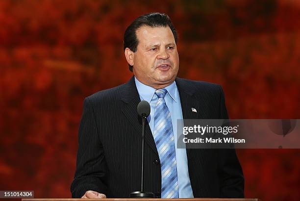 Olympic athlete Michael Eruzione speaks during the final day of the Republican National Convention at the Tampa Bay Times Forum on August 30, 2012 in...