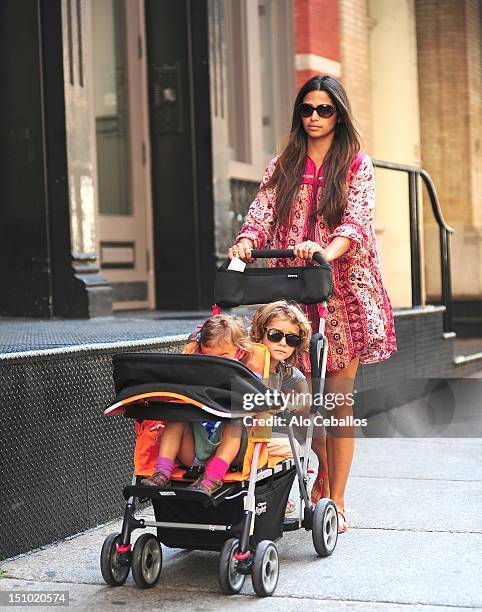 Camila Alves, Levi Alves McConaughey and Vida Alves McConaughey are seen in Manhattan on August 30, 2012 in New York City.