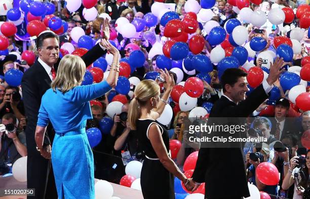 Republican presidential candidate, former Massachusetts Gov. Mitt Romney with his wife, Ann Romney along with Republican vice presidential candidate,...