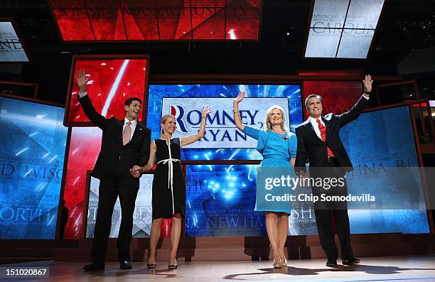 Republican presidential candidate, former Massachusetts Gov. Mitt Romney with his wife, Ann Romney along with Republican vice presidential candidate,...