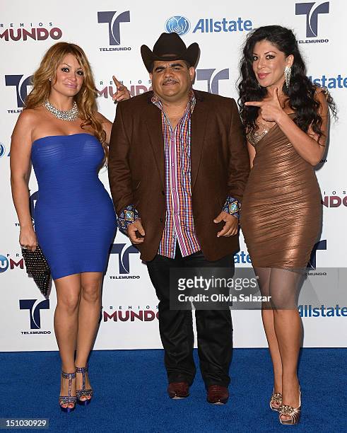 Marisol Terrazas and Vicky Terrazas of Los Horoscopos de Durango arrives at Telemundo's Premios Tu Mundo Awards at Fillmore Miami Beach on August 30,...