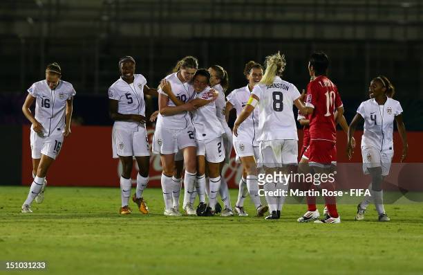 The team of USA celebrate their opening goal during the FIFA U-20 Women's World Cup Japan 2012, Quarter Final match between Korea DPR and USA at...
