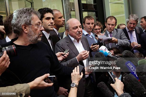 Boris Berezovsky addresses the media outside the Royal Courts of Justice after losing his lawsuit against Chelsea FC owner Roman Abramovich on August...