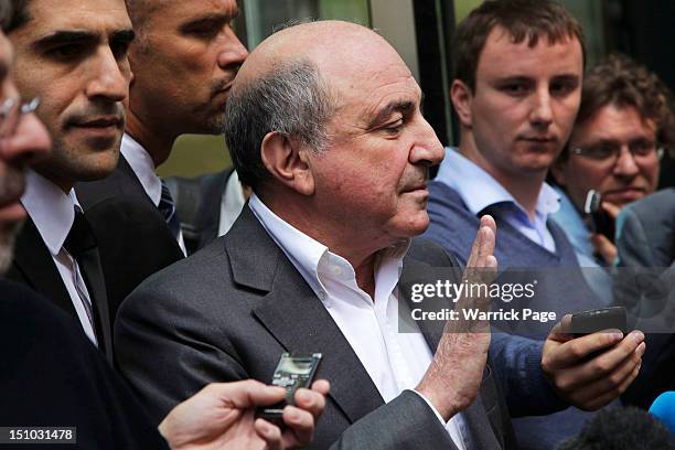 Boris Berezovsky addresses the media outside the Royal Courts of Justice after losing his lawsuit against Chelsea FC owner Roman Abramovich on August...