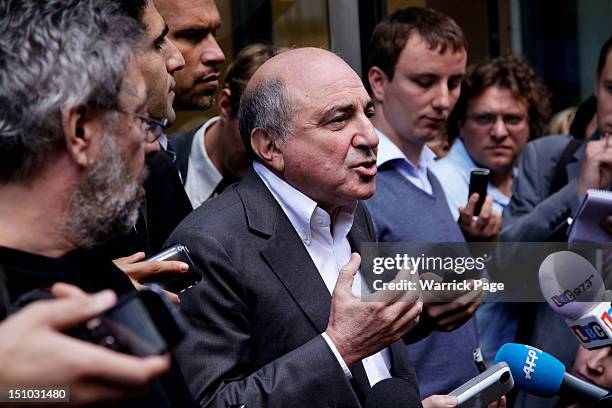 Boris Berezovsky addresses the media outside the Royal Courts of Justice after losing his lawsuit against Chelsea FC owner Roman Abramovich on August...