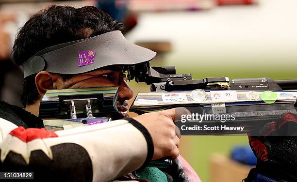 Abdulla Sultan Alaryani of United Arab Emirates during the Men's R1-10m Air Rifle Standing SH1 Final on day 2 of the London 2012 Paralympic Games at...