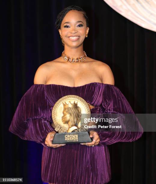 Young CROWN Award recipient Quvenzhane Wallis poses with her award during the CROWN Awards at The Westin New Orleans on July 2, 2023 in New Orleans,...