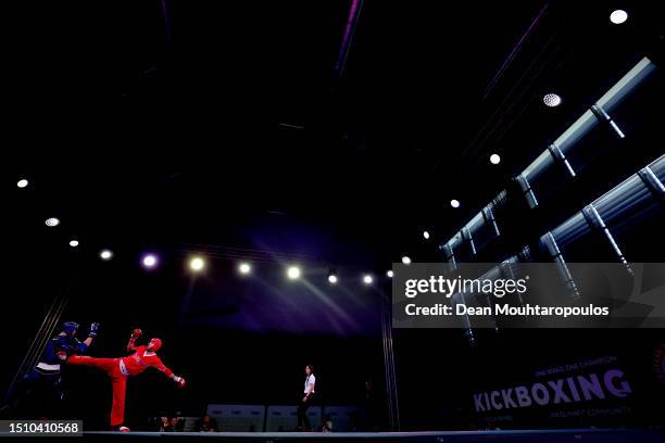 Conor Johnson McGlinchey of Ireland competes against Sandro Gabriel Peters of Germany during the Kickboxing - Men's Point Fighting - 84kg Final Bout...