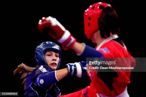 Tyra Barada of Slovenia competes against Federica Trovalusci of Italy during the Kickboxing - Women's Point Fighting - 50kg Final Bout on Day...