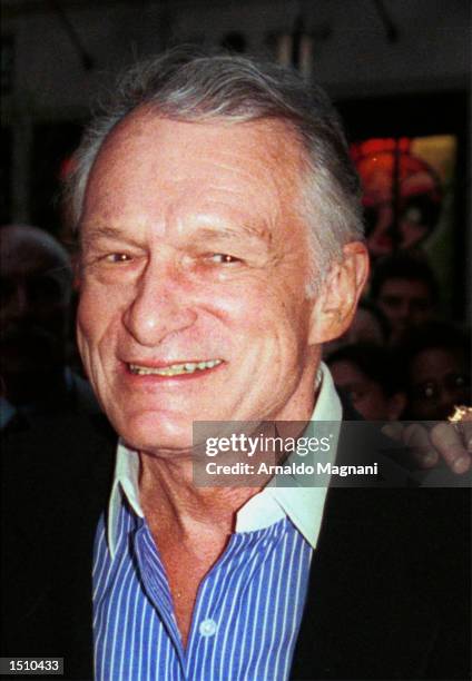 Hugh Hefner celebrates the upcoming May issue of Playboy featuring twins Mandy and Sandy Bentley, April 12, 2000 in New York City.