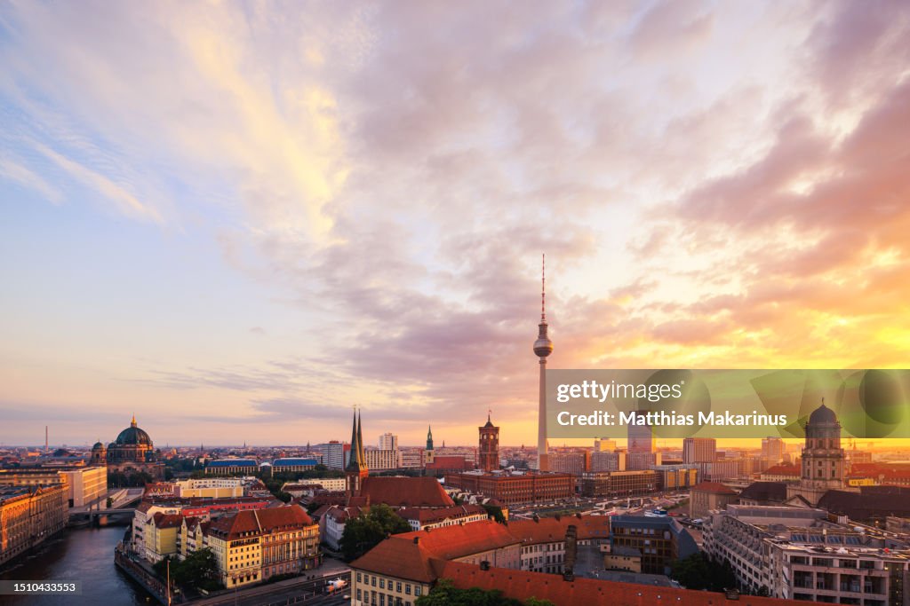 Berlin Panorama Summer Skyline with TV Tower and Clouds
