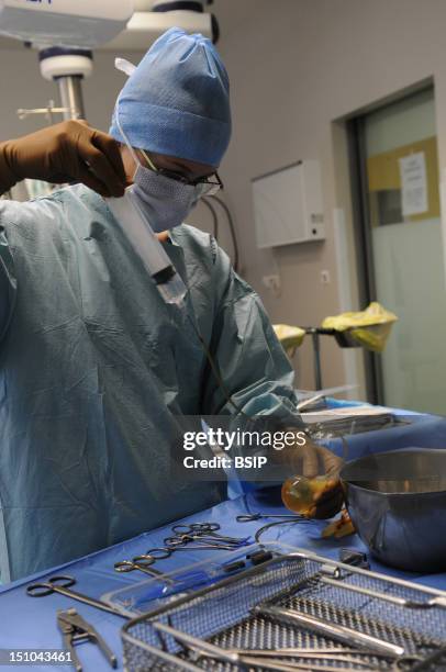 Photo Essay At Lyon Hospital. Department Of Urology. Surgical Treatment Of Erectile Dysfunction With A Penile Prosthesis. Preparation Of The...