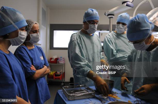 Photo Essay At Lyon Hospital. Department Of Urology. Surgical Treatment Of Erectile Dysfunction With A Penile Prosthesis. Preparation Of The...