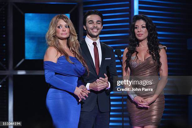 Vicky Terrazas, Shalim and Marisol Terrazas onstage at Telemundo's Premios Tu Mundo Awards at Fillmore Miami Beach on August 30, 2012 in Miami Beach,...