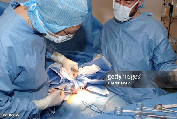 Photo Essay From Hospital. Croix Saint Simon Hospital, Paris, France. Orthopedic And Visceral Surgery. Surgery Of An Inguinal Hernia Surgeon And...