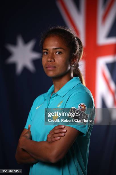 Mary Fowler of the Matildas poses during an Australia Matildas portrait session ahead of the 2023 FIFA Women's World Cup at La Trobe University...