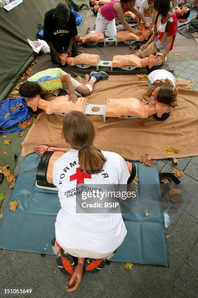 Demonstration Day At The French Red Cross Teaching Life Saving Techniques.