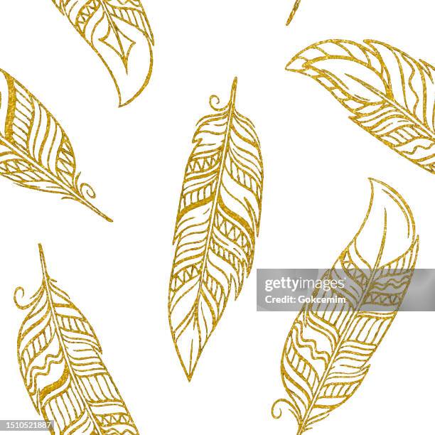 gold feathers seamless pattern. design element for greeting cards and wedding, birthday and other holiday and summer invitation cards background. - goose stock illustrations stock illustrations