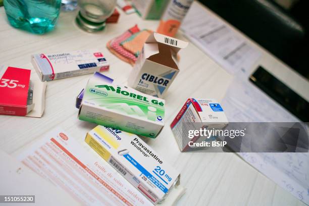 Home Consultation Of A General Practitioner. Hazebrouck, France. On The Table; Miorel Substance Active Thiocolchicoside, Muscular Relaxant, Ciblor...