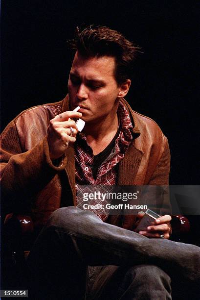 Actor Johnny Depp gives an on-stage interview at Dartmouth College April 29, 1995 in Hanover, Nh. Depp was the youngest recipient of the Dartmouth...