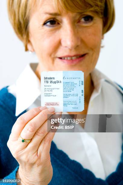 Model. Hormone Replacement Therapy Hrt Transdermal Patch Containing Oestradiol Estrogen.