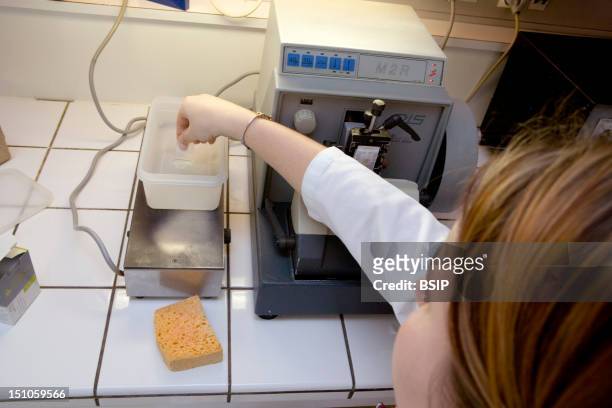 Photo Essay From Hospital. Photo Essay From Hospital. Hospital Of Meaux 77, France. Laboratory Of Anatomical Pathology. Microtome To Cut Samples Of...
