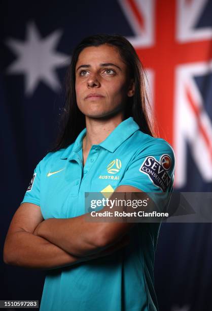 Alex Chidiac of the Matildas poses during an Australia Matildas portrait session ahead of the 2023 FIFA Women's World Cup at La Trobe University...