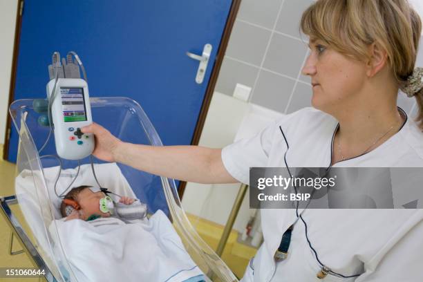 Photo Essay At The Maternity Of Saint Vincent De Paul Hospital, Lille, France. Hearing Test Auditory Evoked Potentials Aep.