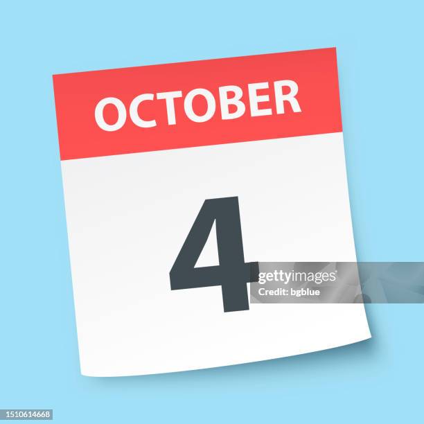 4. oktober - tageskalender auf blauem hintergrund - oktober stock-grafiken, -clipart, -cartoons und -symbole