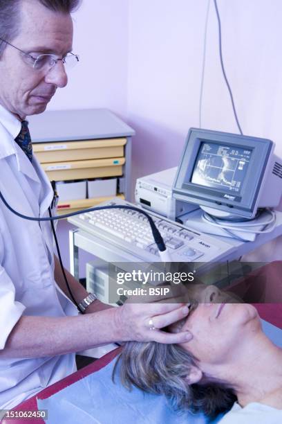 Photo Essay At The Hospital Of Meaux 77, France. Department Of Ophtalmology. Ultrasound Scan Of The Eye. Ocular Ultrasonography Enables To Measures...