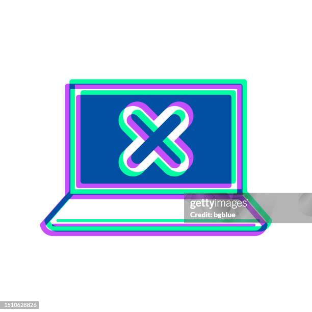 laptop with cross mark. icon with two color overlay on white background - green check mark transparent background stock illustrations
