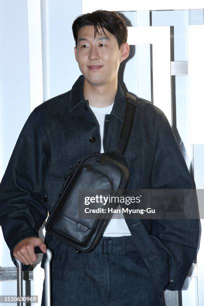 Son Heung-Min attends a photocall for the TUMI "Essentially Beautiful" Pop-up Store Opening on July 03, 2023 in Seoul, South Korea.