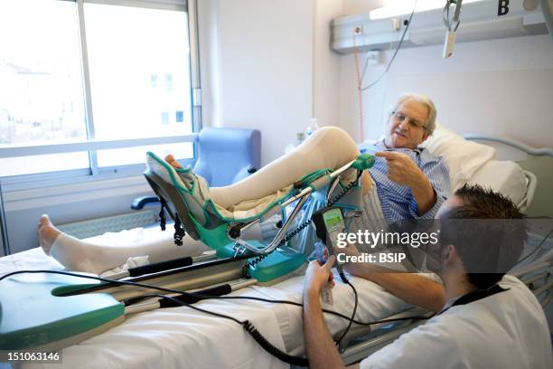 Photo Essay From La Croix Saint Simon Hospital, Paris, France. Department Of Orthopedics. Exercises On A Rehabilitation Splint After The Placement Of...
